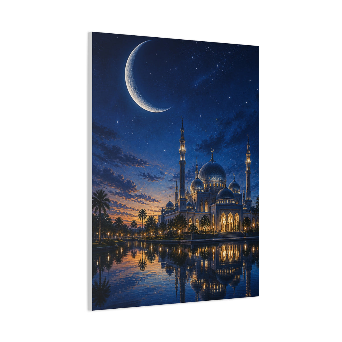 Crescent Moon Mosque Reflection Wall Art & Canvas Print