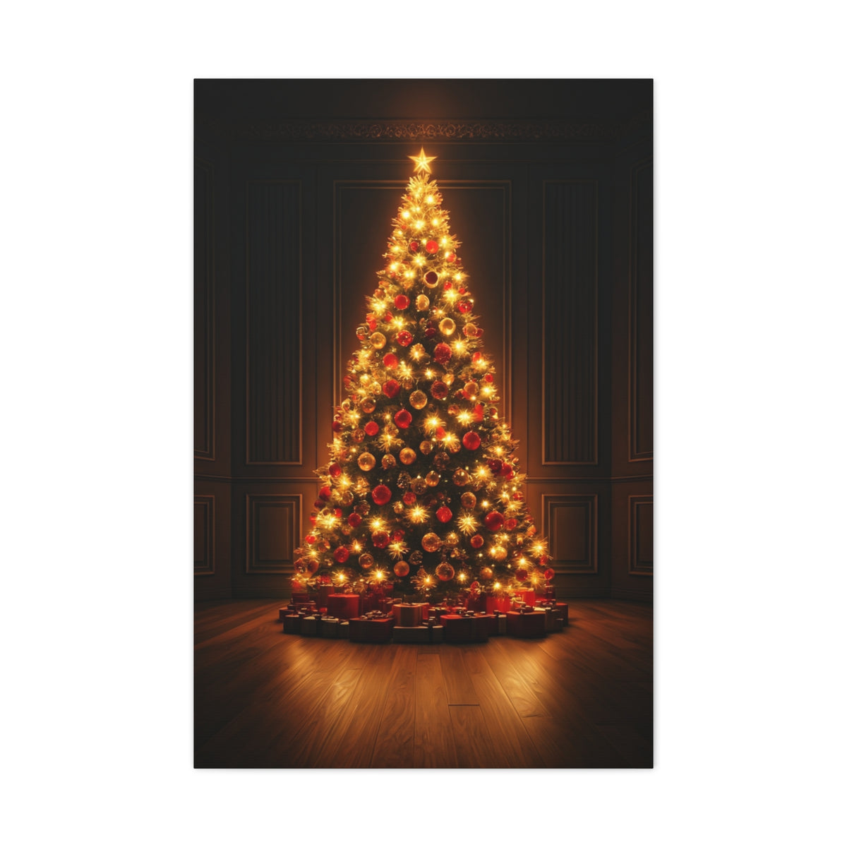 Golden Christmas Tree Glow Wall Art & Canvas Print