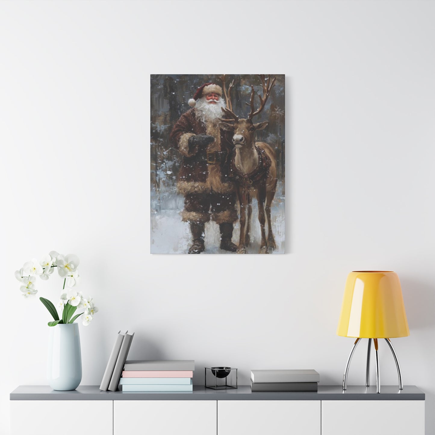 Santa Claus And Reindeer Photo Wall Art & Canvas Prints