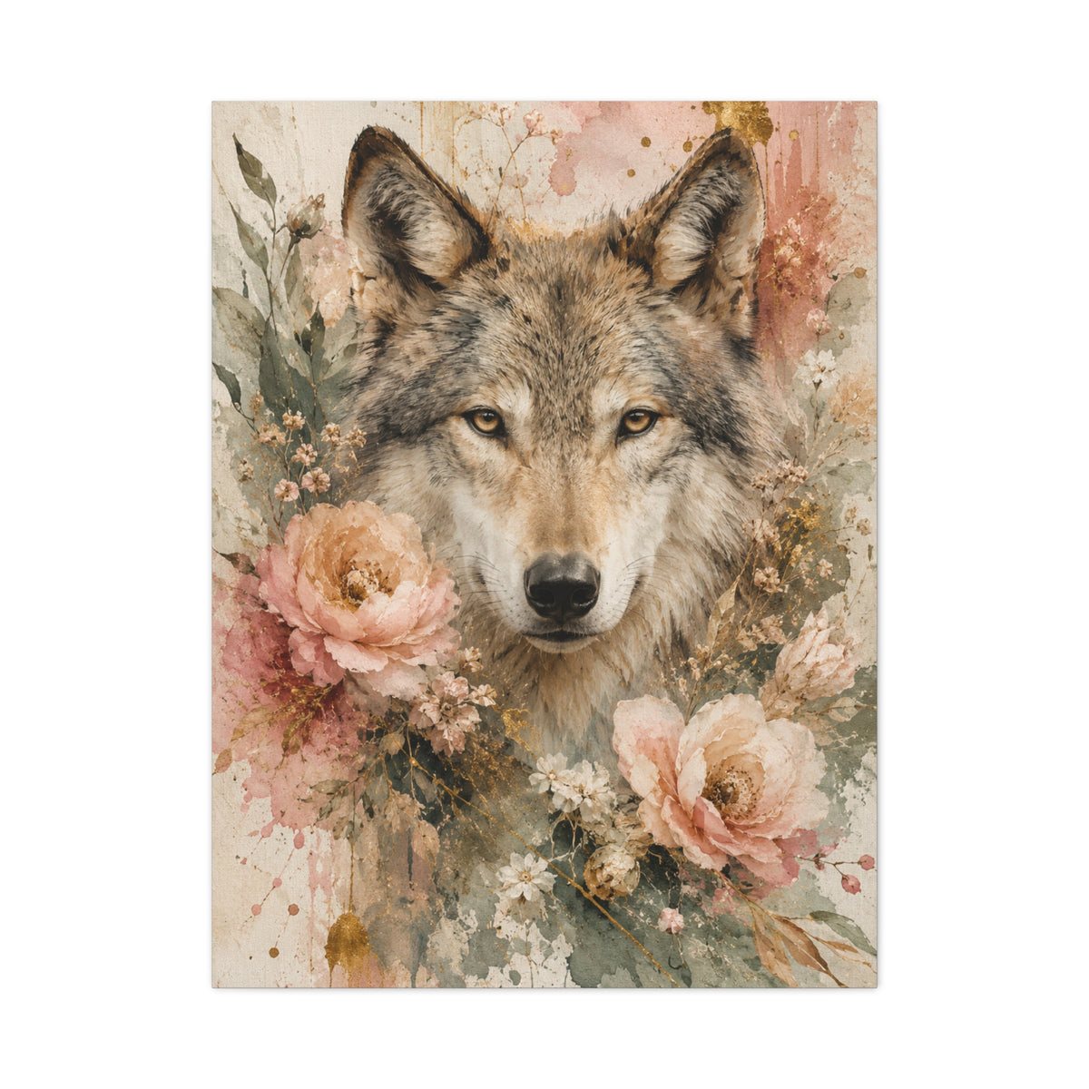 Boho Floral Wolf Portrait Blush Composition Wall Art & Canvas Print