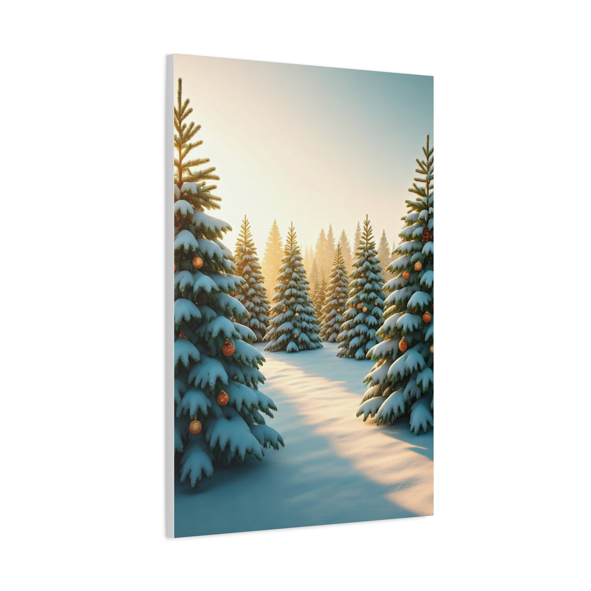 Snow Covered Christmas Tree Forest Under Winter Light Wall Art & Canvas Print