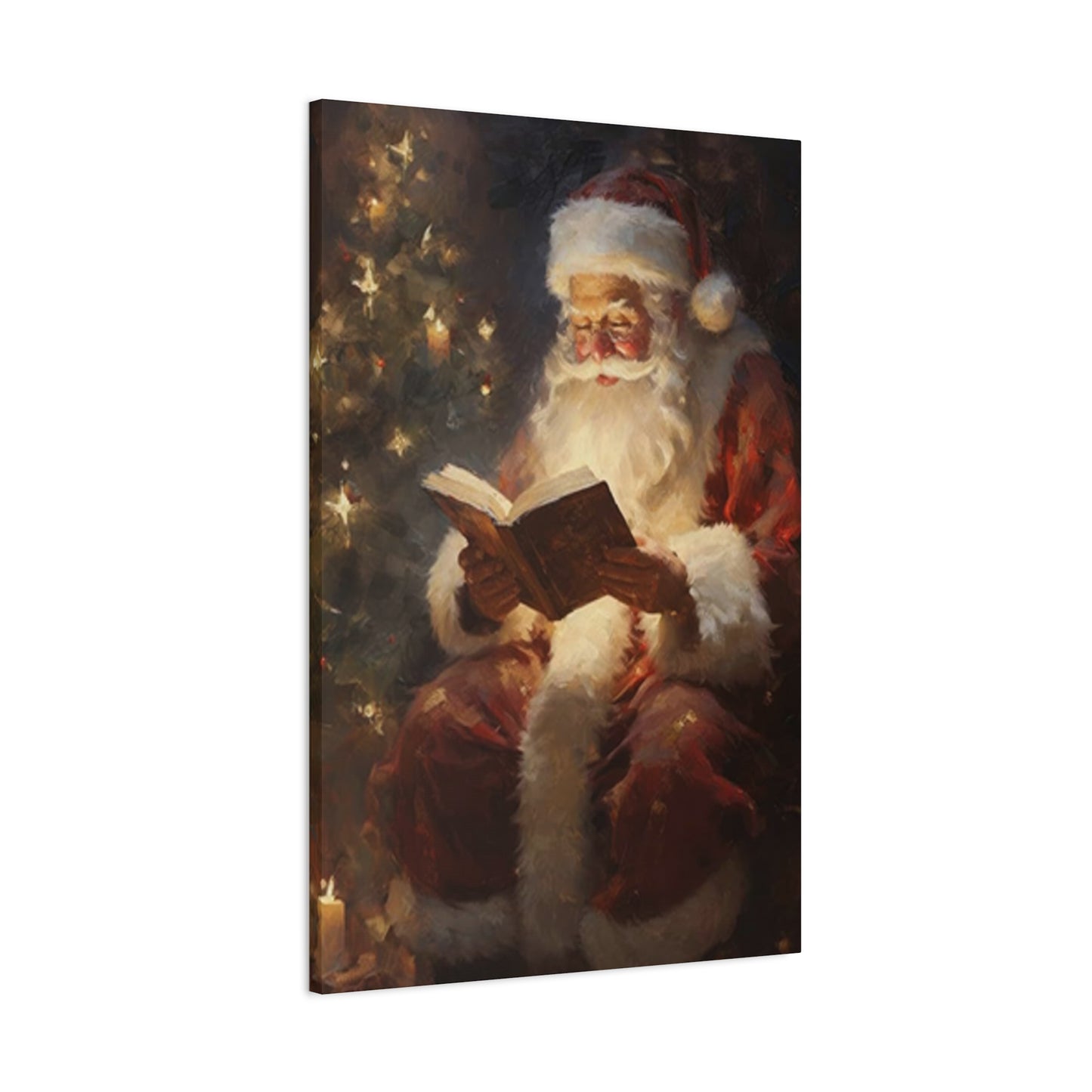 Santa Claus Reading In Candle Light Painting Wall Art & Canvas Prints