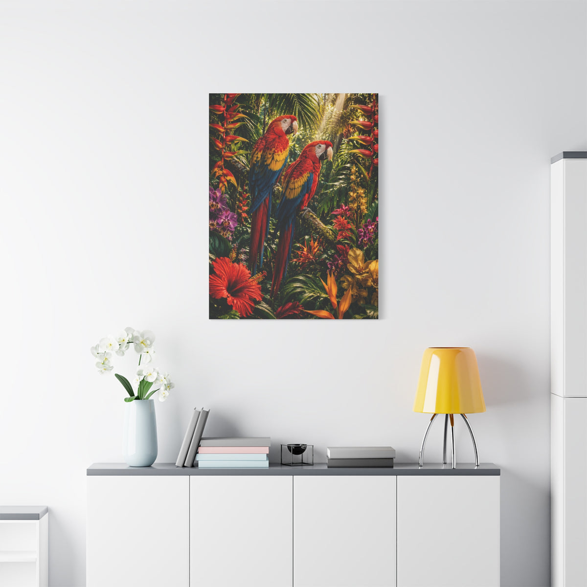 Luxury Jungle Macaw Floral Scene Tropical Wall Art & Canvas Print