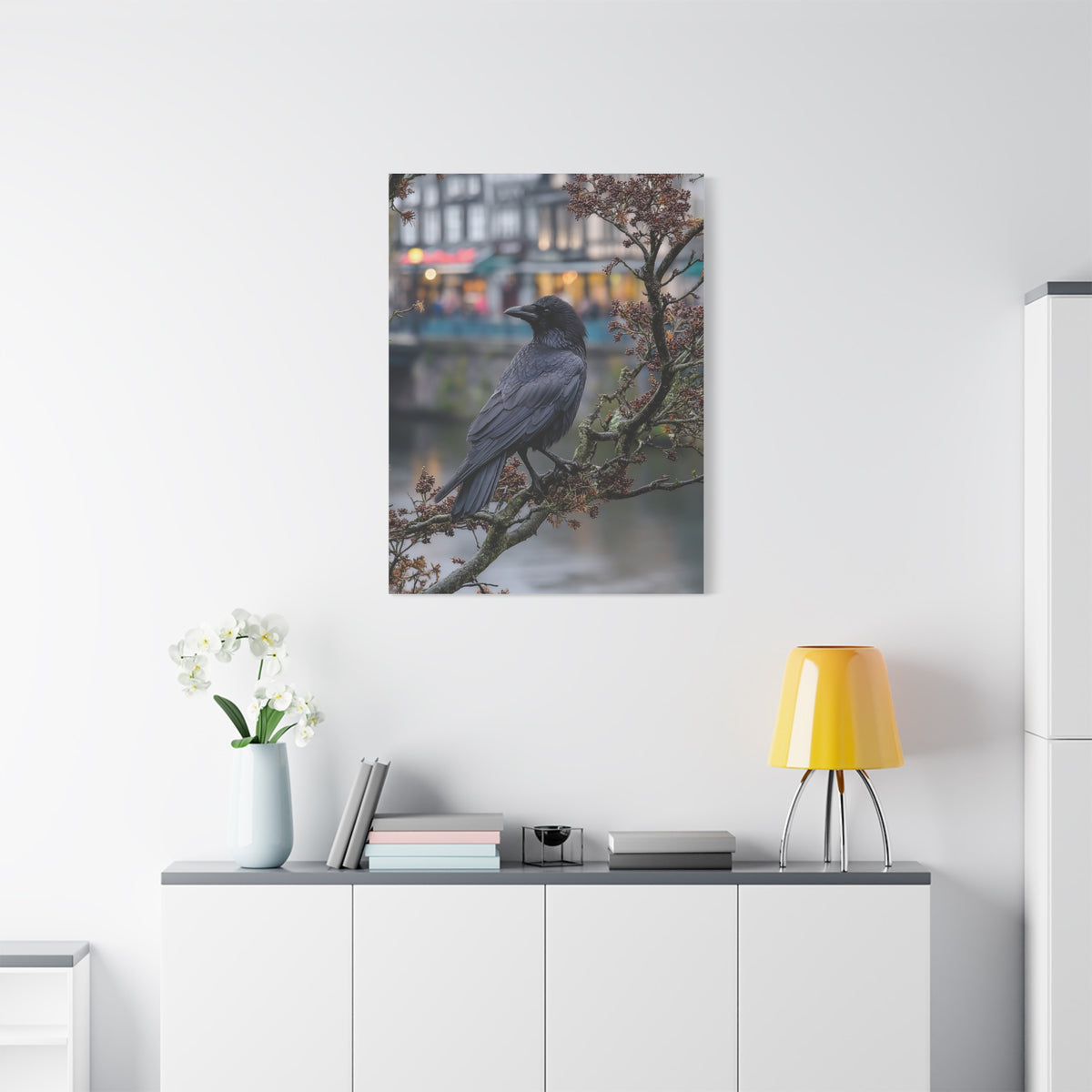 Raven on a Tree Branch Wall Art & Canvas Print