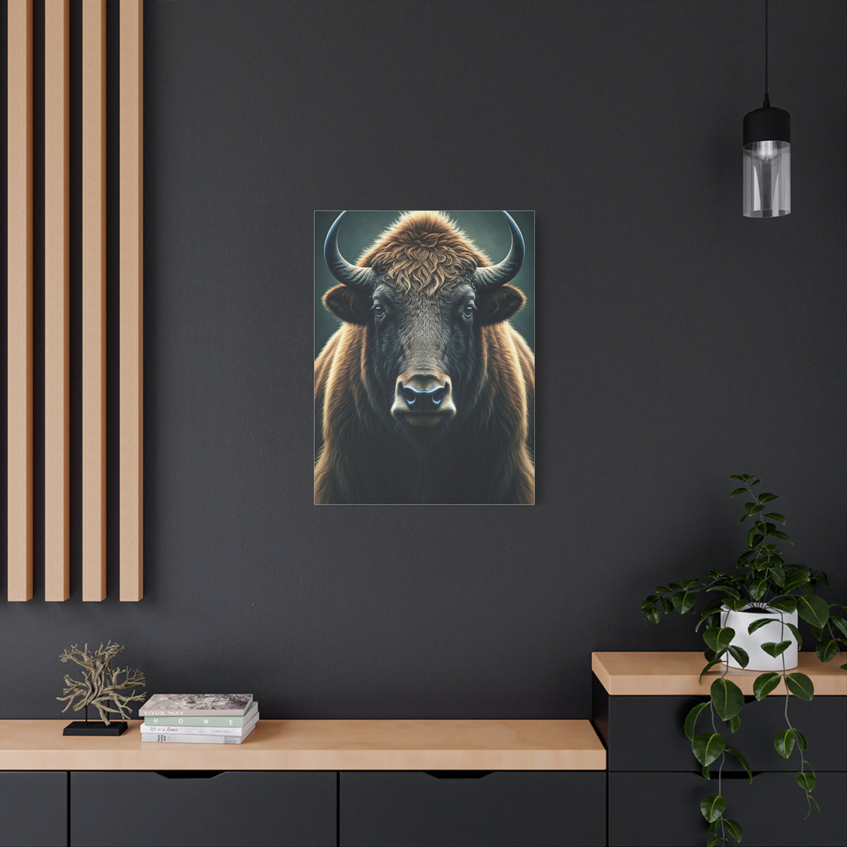 American Bison Frontal Portrait with Dramatic Overcast Lighting Wall Art & Canvas Print