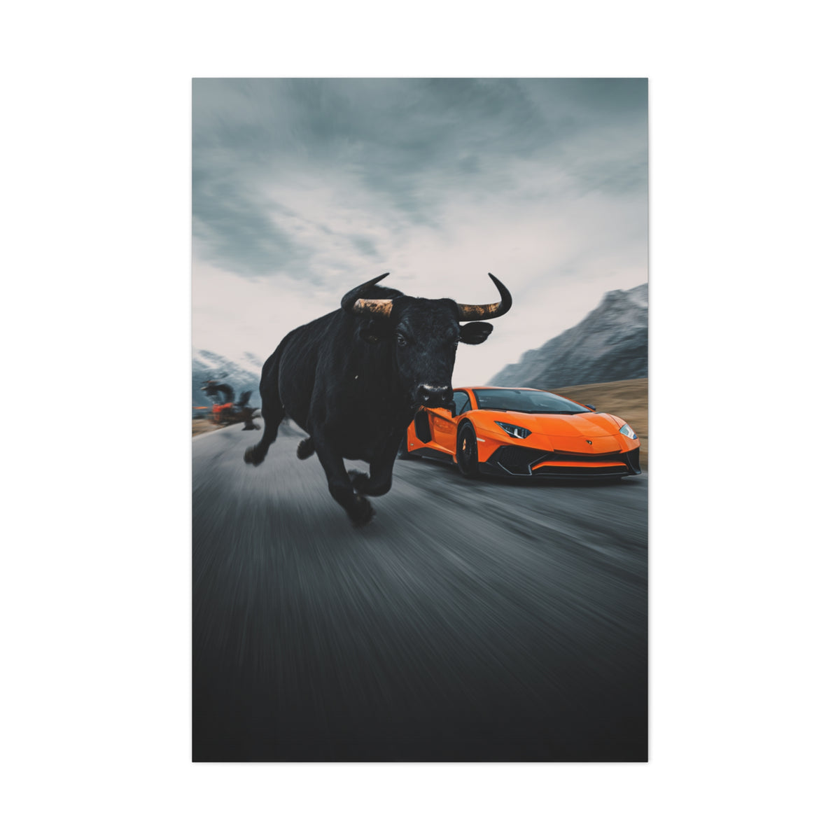 Charging Bull vs Lamborghini Aventador Power Duel Wall Art & Canvas Print