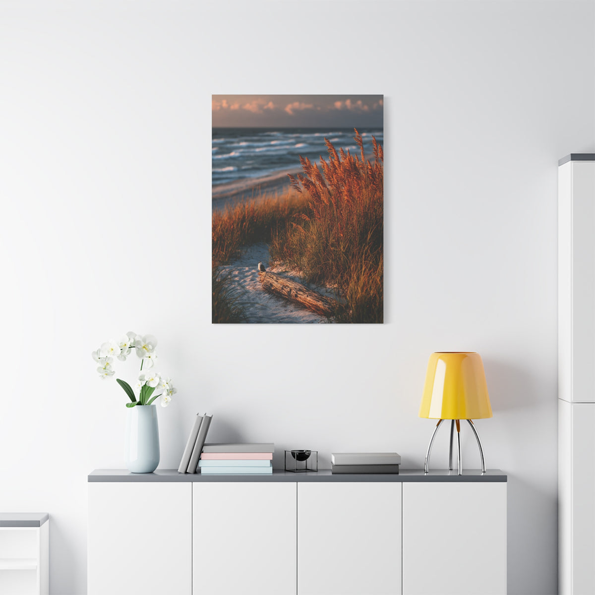 Golden Dune Driftwood Coastal Scene Wall Art & Canvas Print
