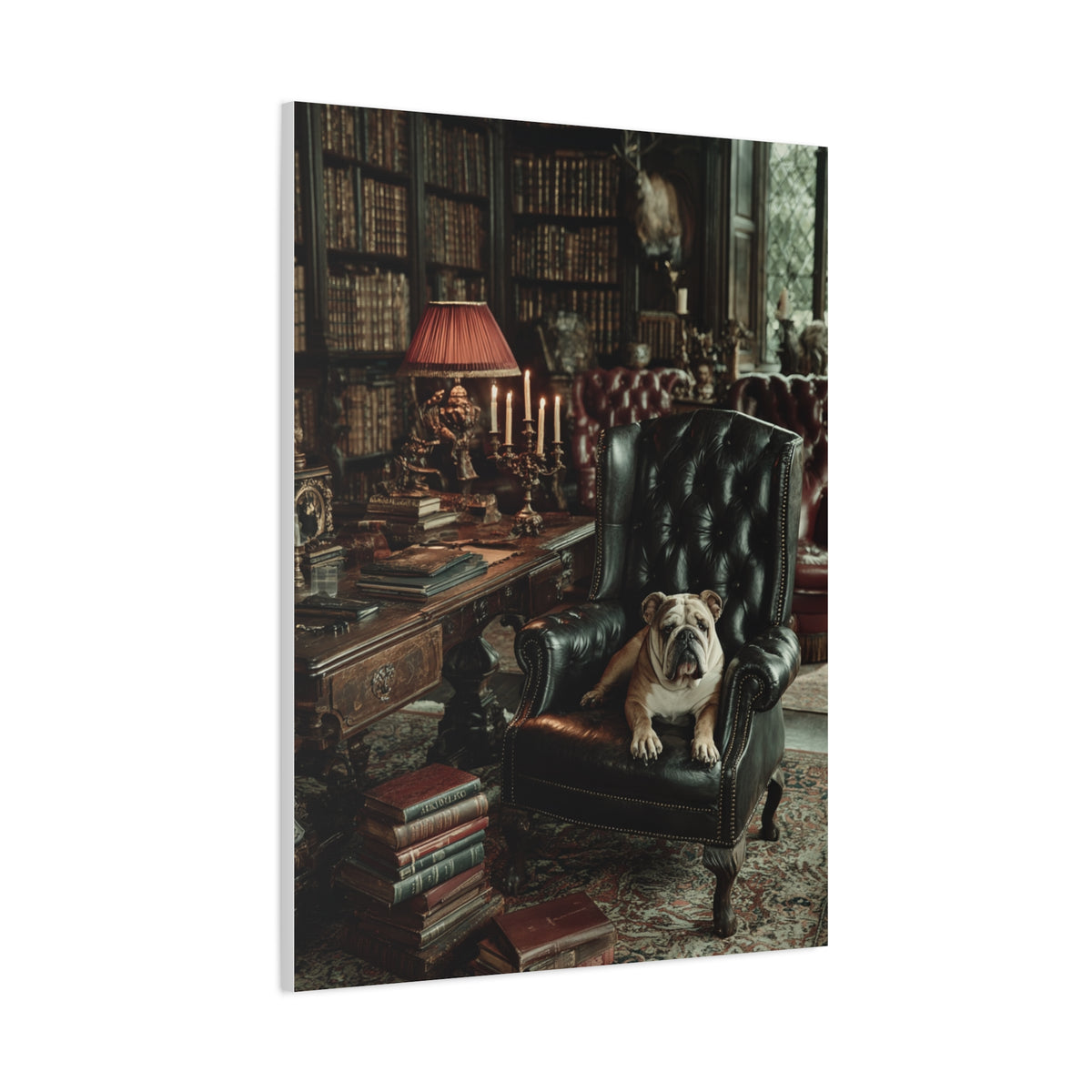 English Bulldog Gentleman’s Library Wall Art & Canvas Print