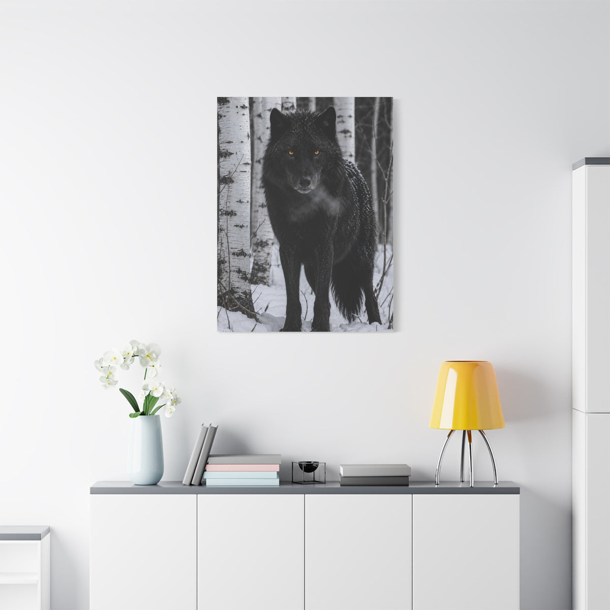 Midnight Black Wolf Aspen Forest Portrait Wall Art & Canvas Print