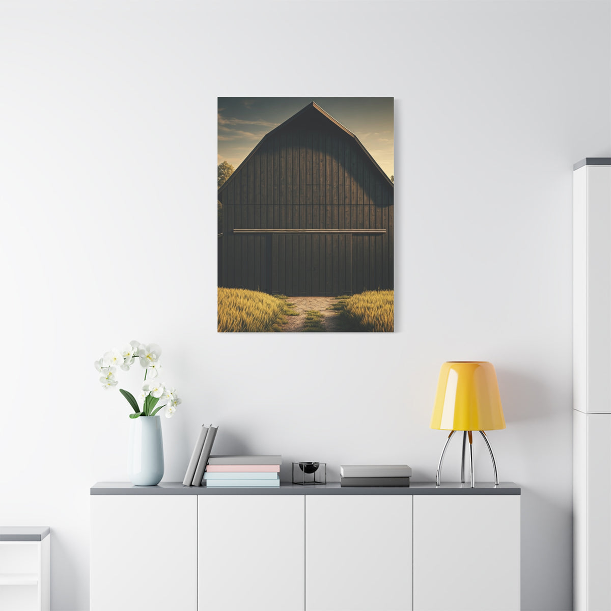 Minimal Rustic Barn Under Evening Sky Wall Art & Canvas Prints