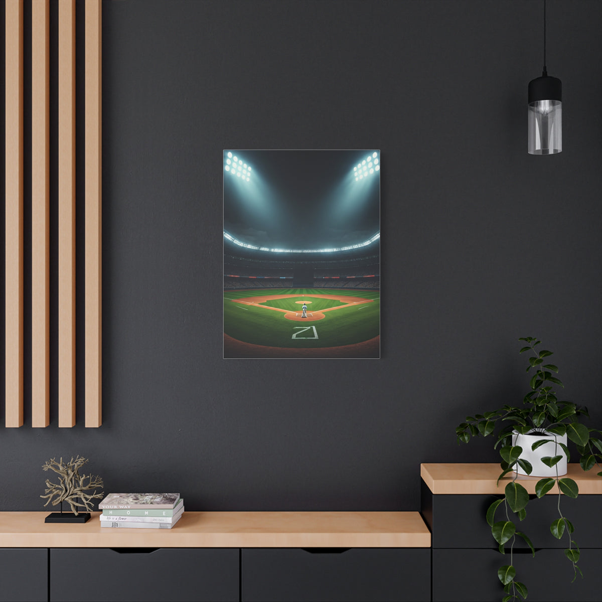 Night Baseball Stadium Lights Wide Scene Wall Art & Canvas Prints