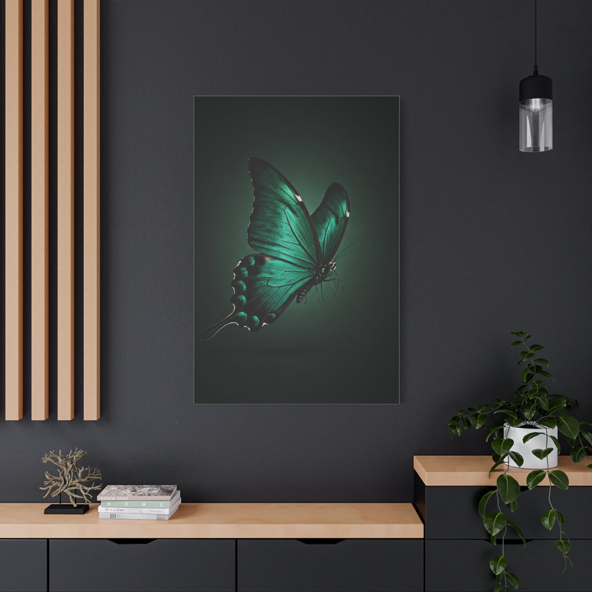 Emerald Swallowtail Butterfly in Shadow Light Wall Art & Canvas Prints