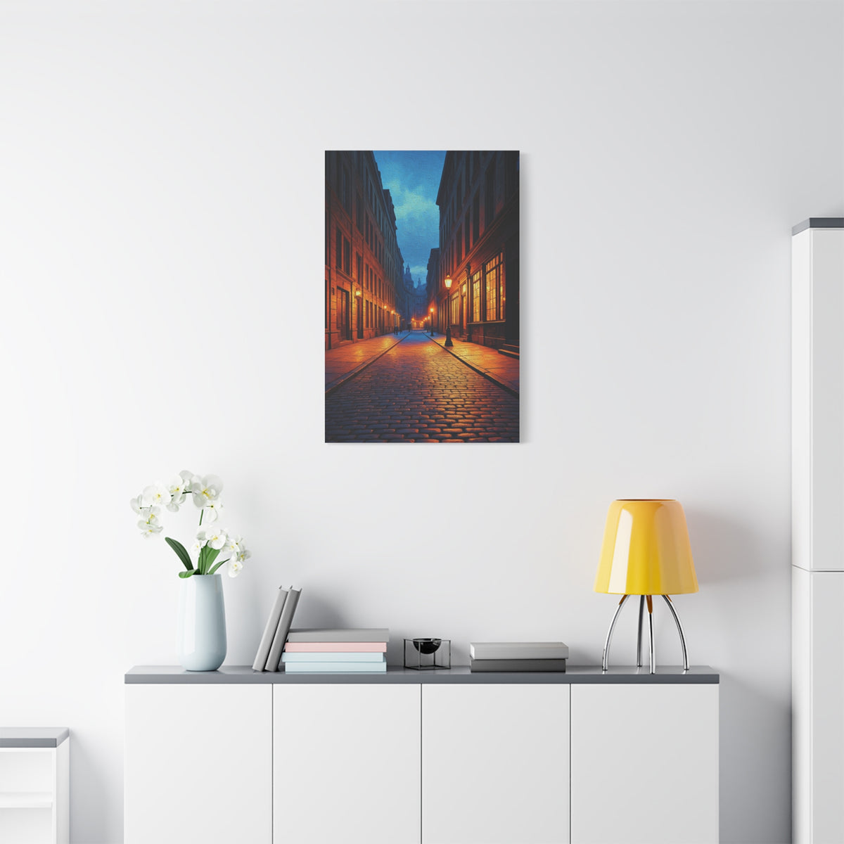 Twilight Cobblestone Street Wall Art & Canvas Prints