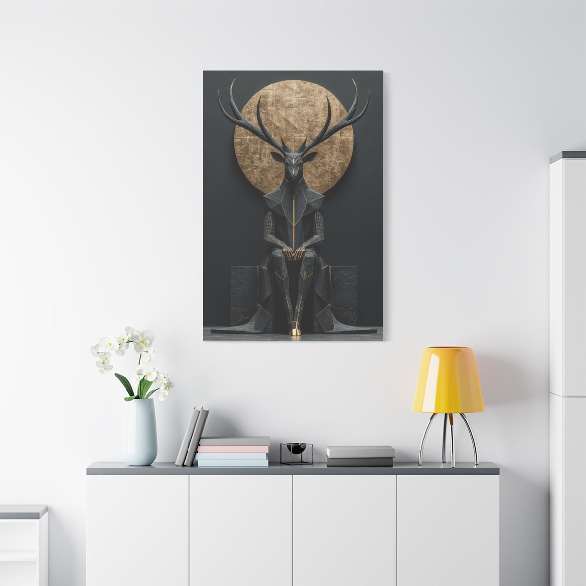 Art Deco Golden Halo Stag Wall Art & Canvas Print