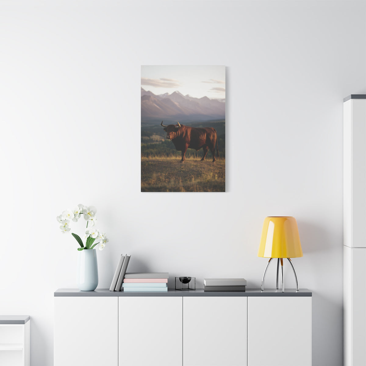 Mountain Ridge Bull Landscape Wall Art & Canvas Print