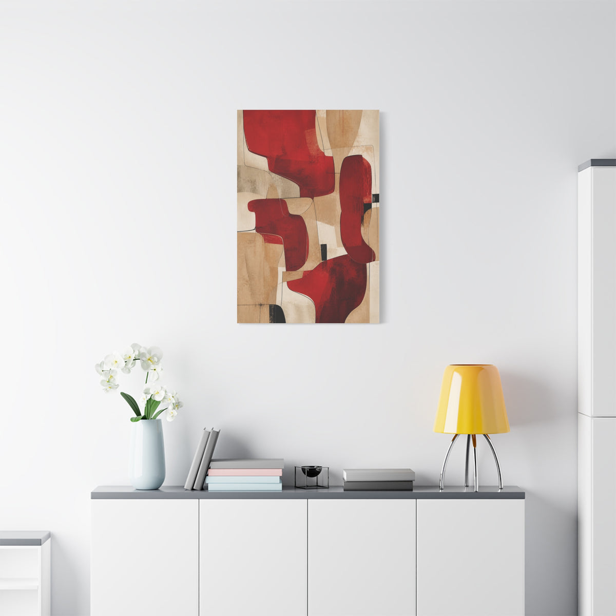 Modern Red and Beige Organic Abstract Wall Art & Canvas Print