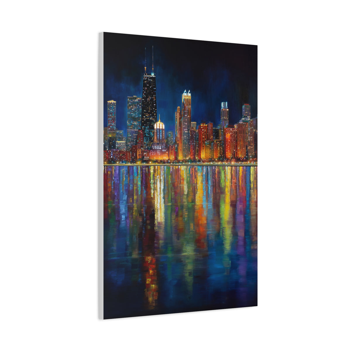 Chicago Skyline Night Reflections Wall Art & Canvas Print