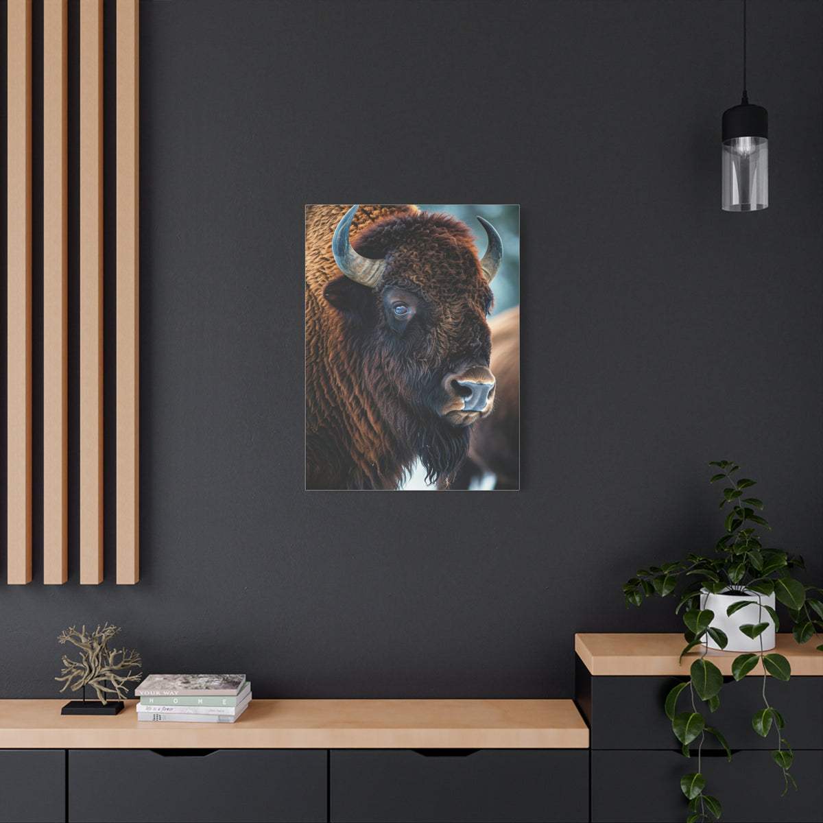 Three-Quarter Angle American Bison with Soft Natural Backdrop Wall Art & Canvas Print