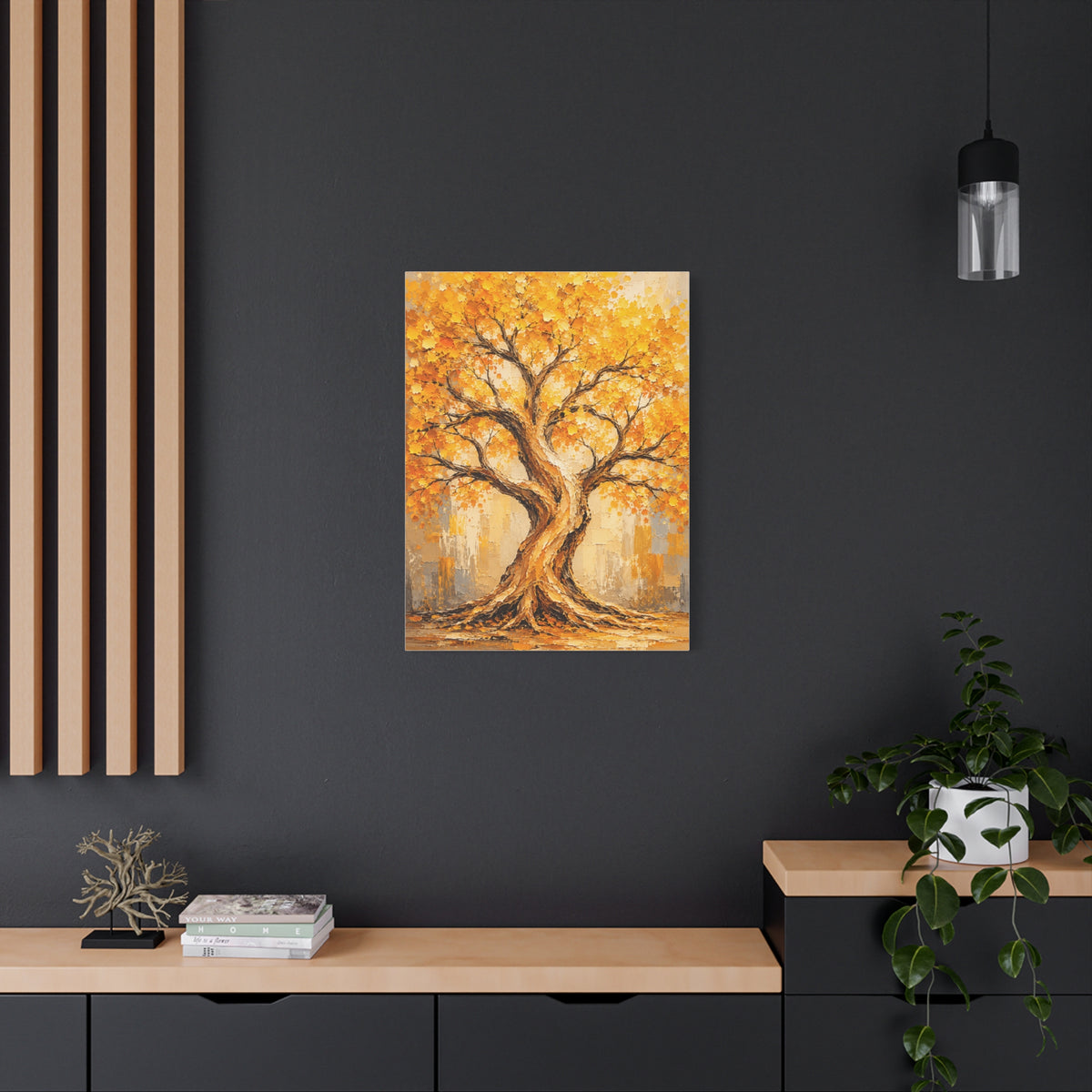Golden Autumn Tree Impressionist Scene Wall Art & Canvas Print