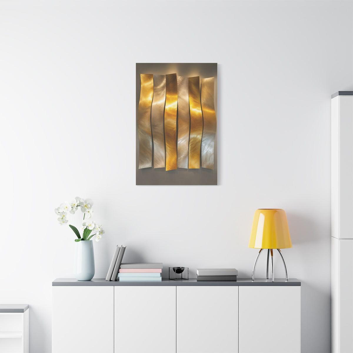 Polished Gold Panel Sculptural Wave Installation Wall Art & Canvas Print