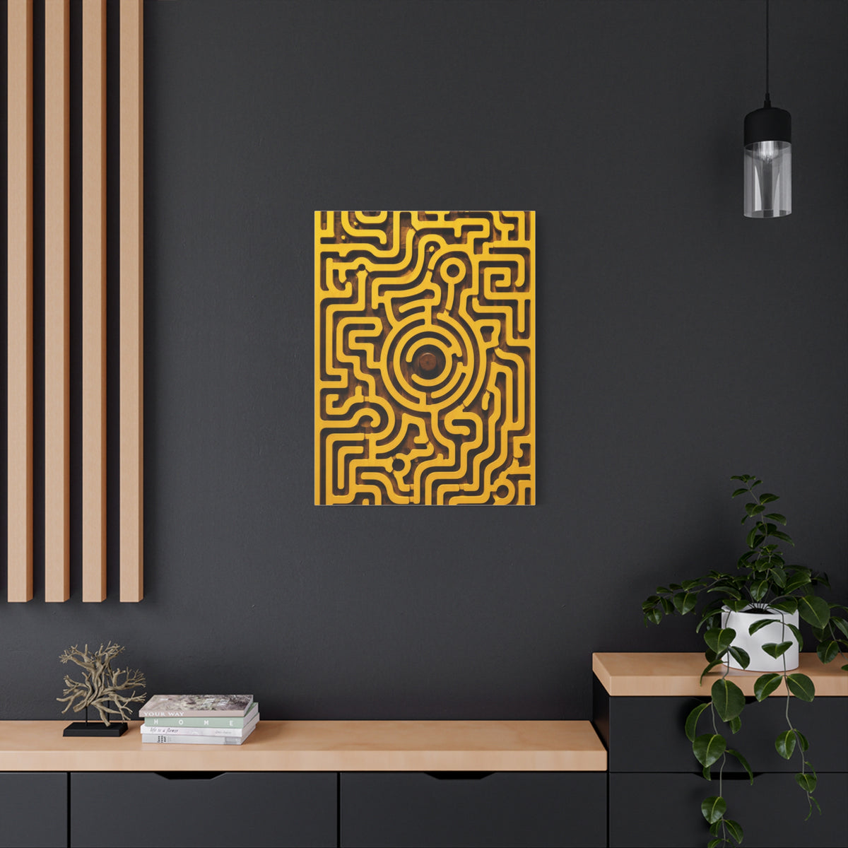 Circular Labyrinth Yellow Relief Design Wall Art & Canvas Print