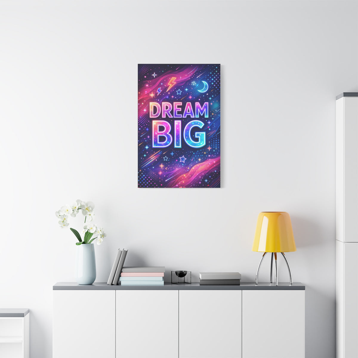 Dream Big Neon Galaxy Typography Wall Art & Canvas Print