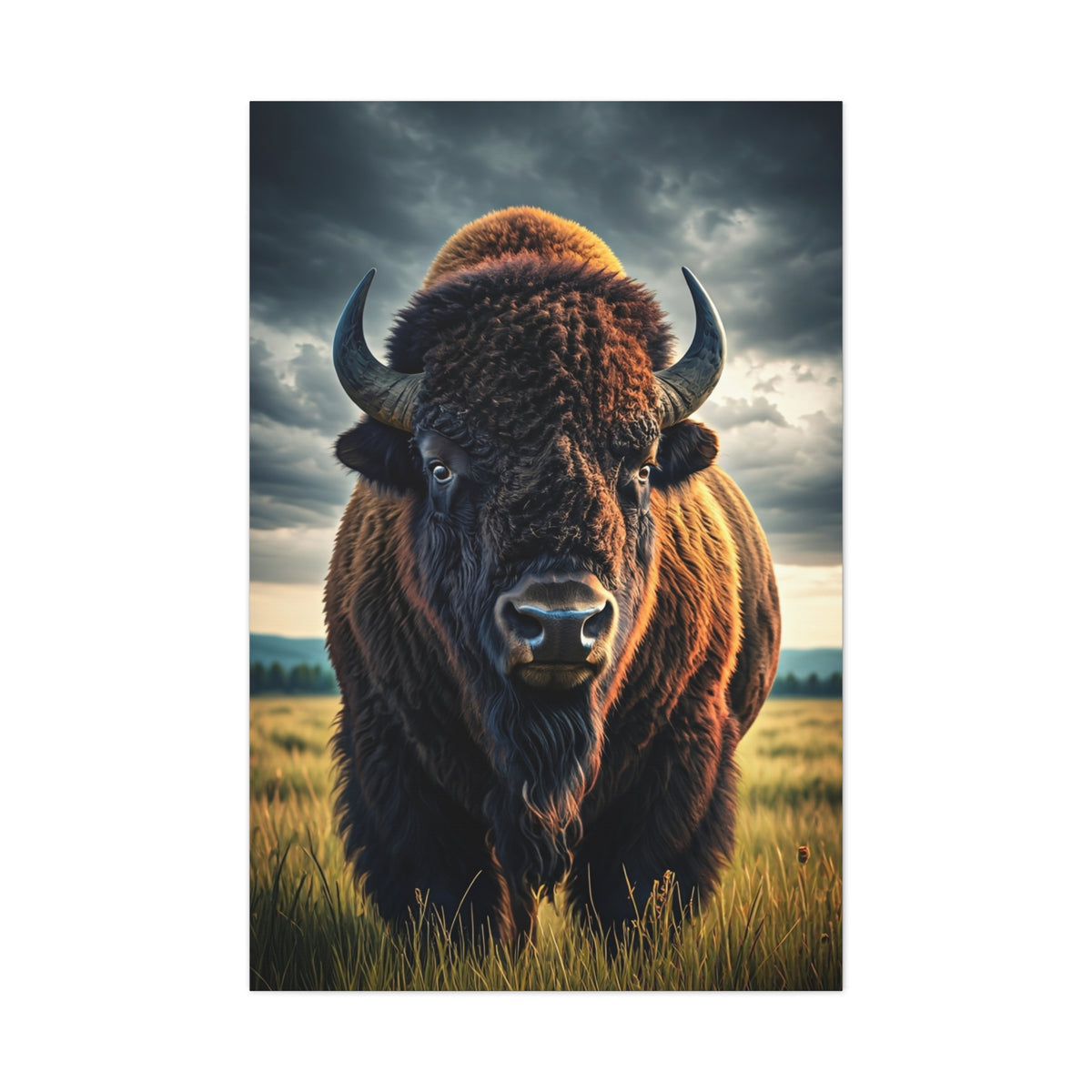 Bison Under Storm Clouds Prairie Portrait Wall Art & Canvas Print