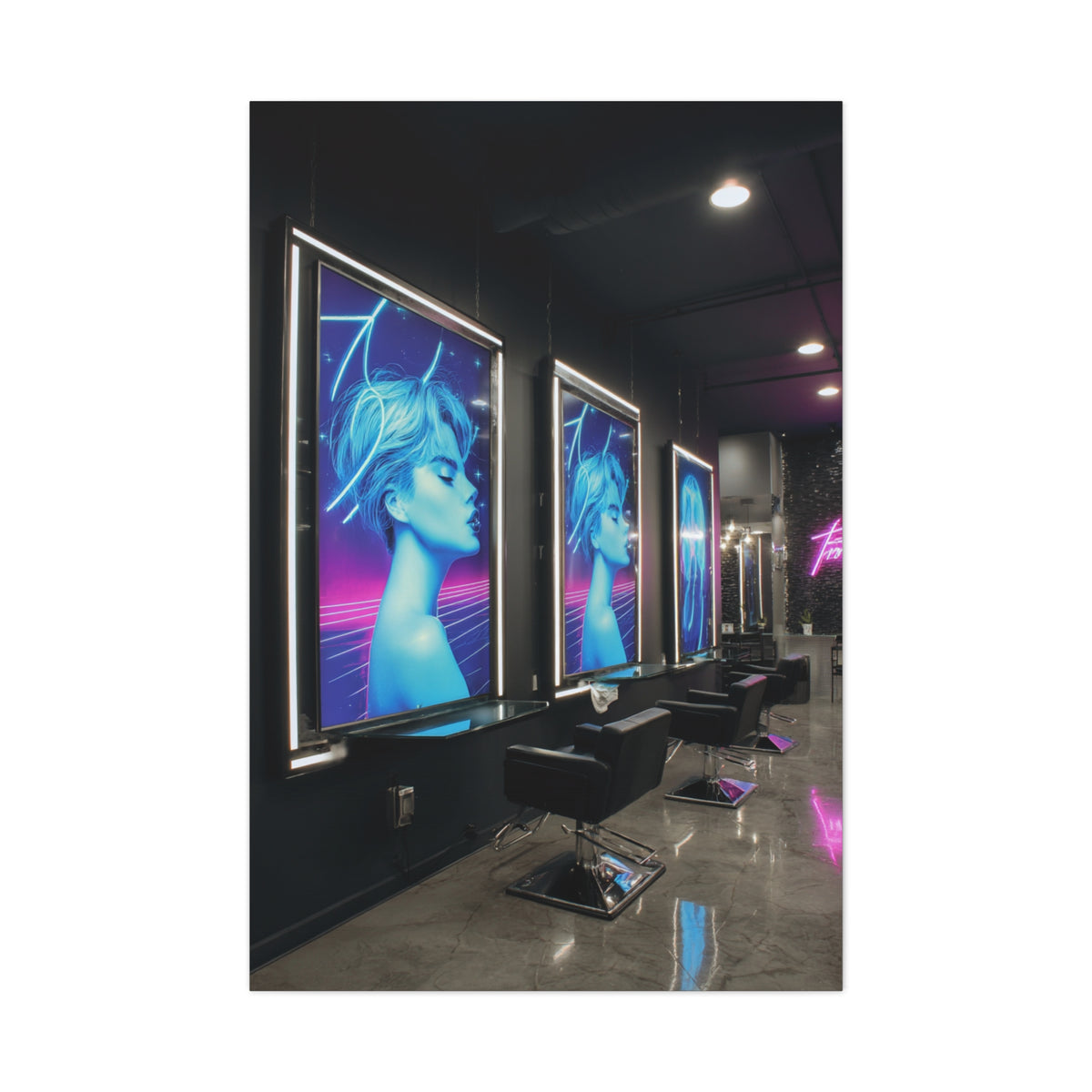 Sleek Contemporary Graphic Artwork With Neon Accents Wall Art & Canvas Print