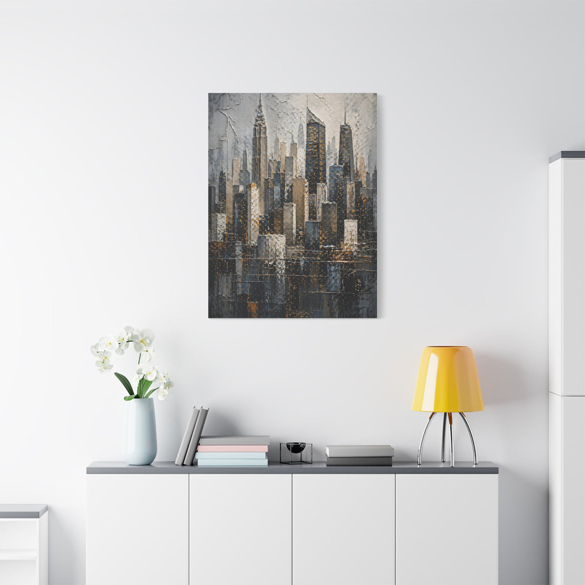Textured City Skyline Impasto Wall Art & Canvas Print