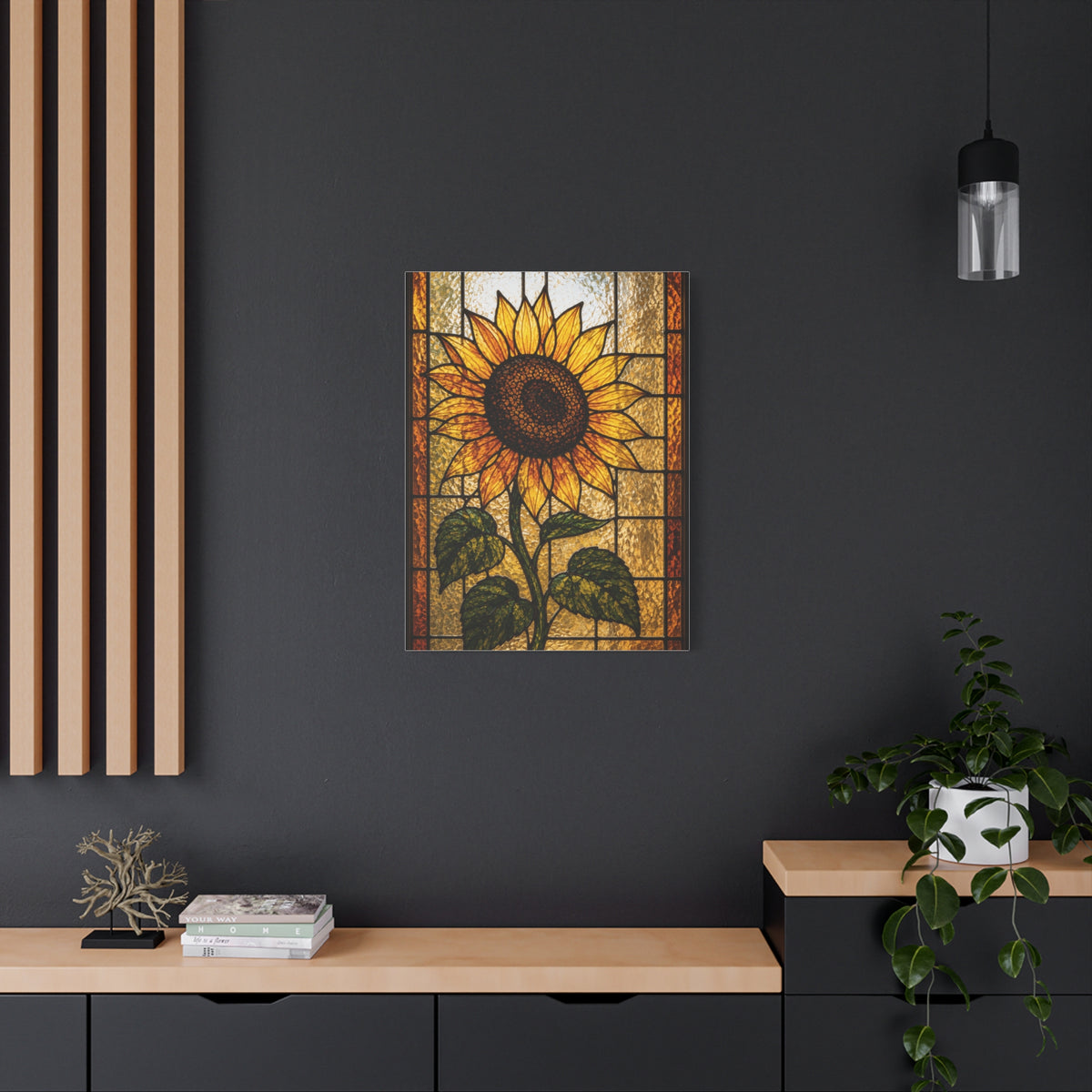 Classic Stained Glass Sunflower Panel Wall Art & Canvas Print