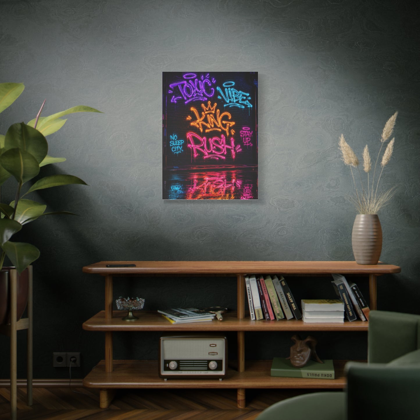 Neon Typography Hustle Street Wall Art & Canvas Print