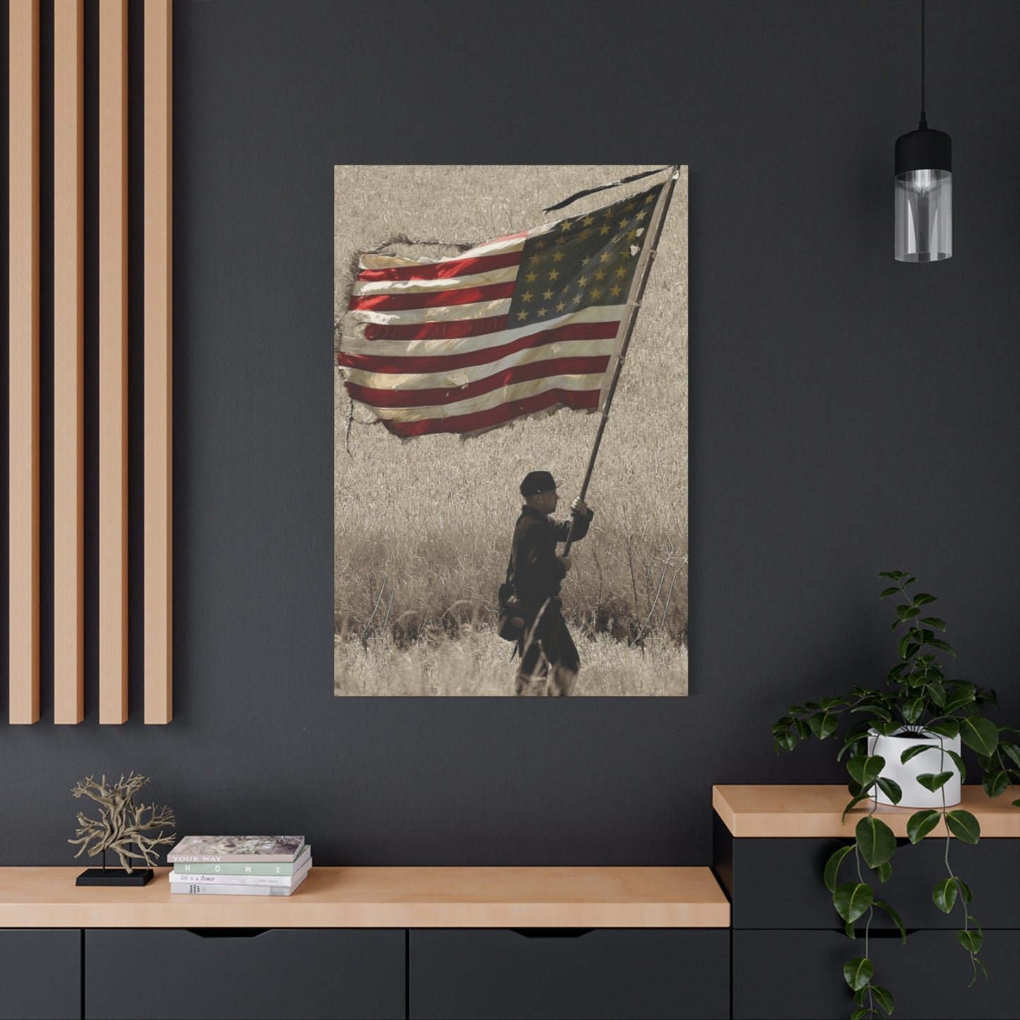 Man Carrying Flag Range Wall Art & Canvas Prints