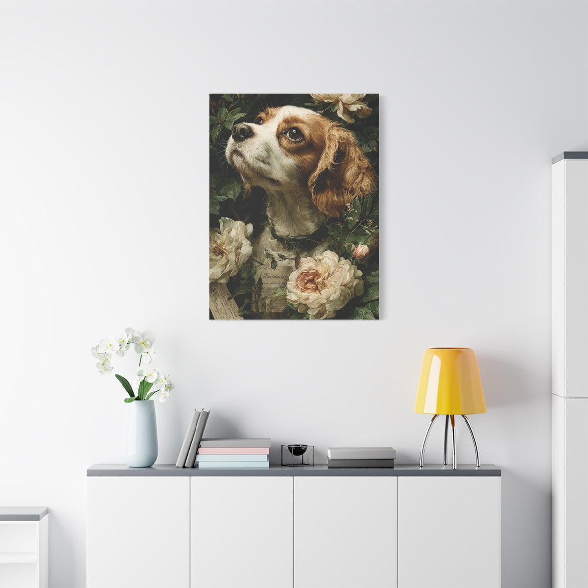 Cavalier King Charles Spaniel Rose Garden Portrait Wall Art & Canvas Print