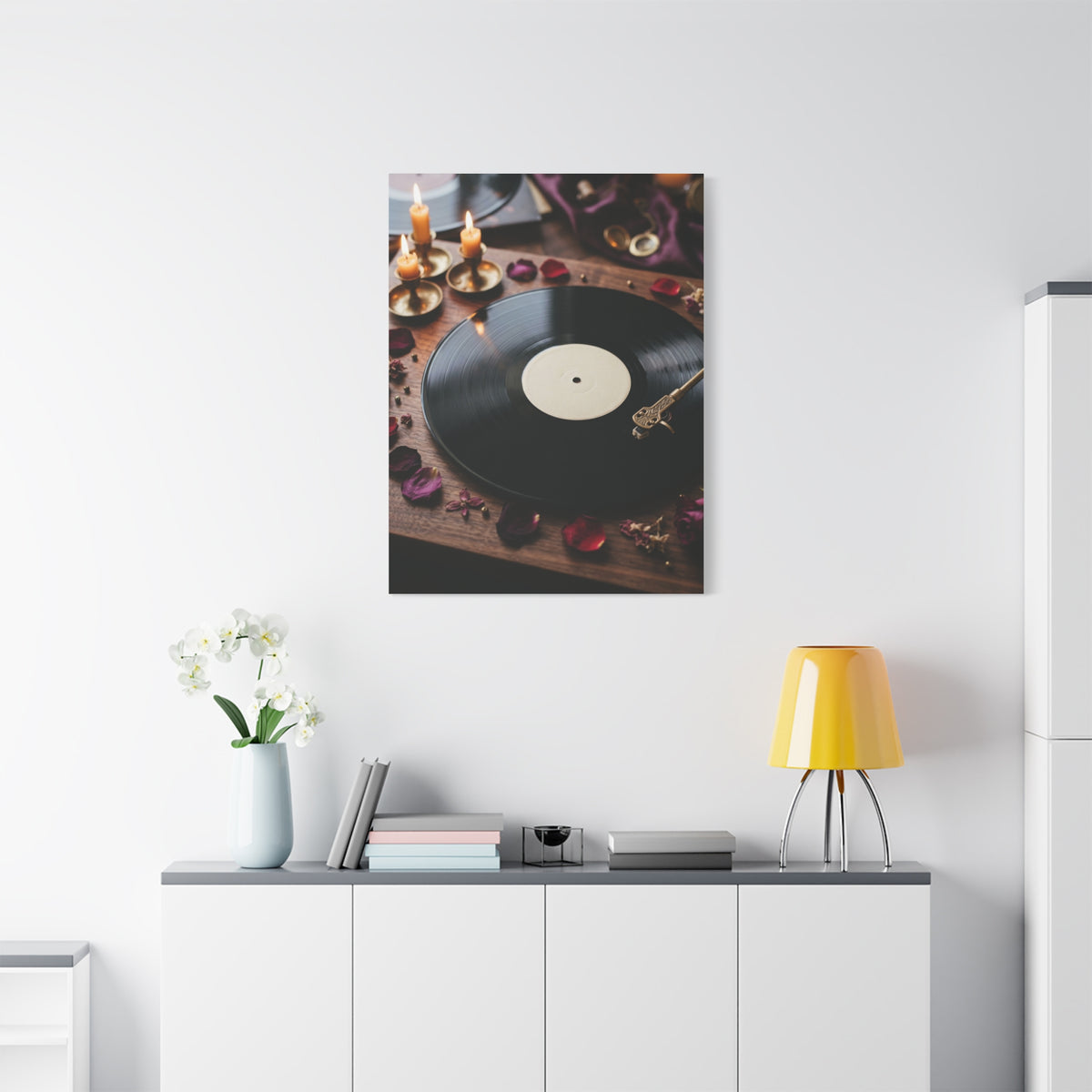 Candlelit Vinyl Love Night Scene Wall Art & Canvas Print