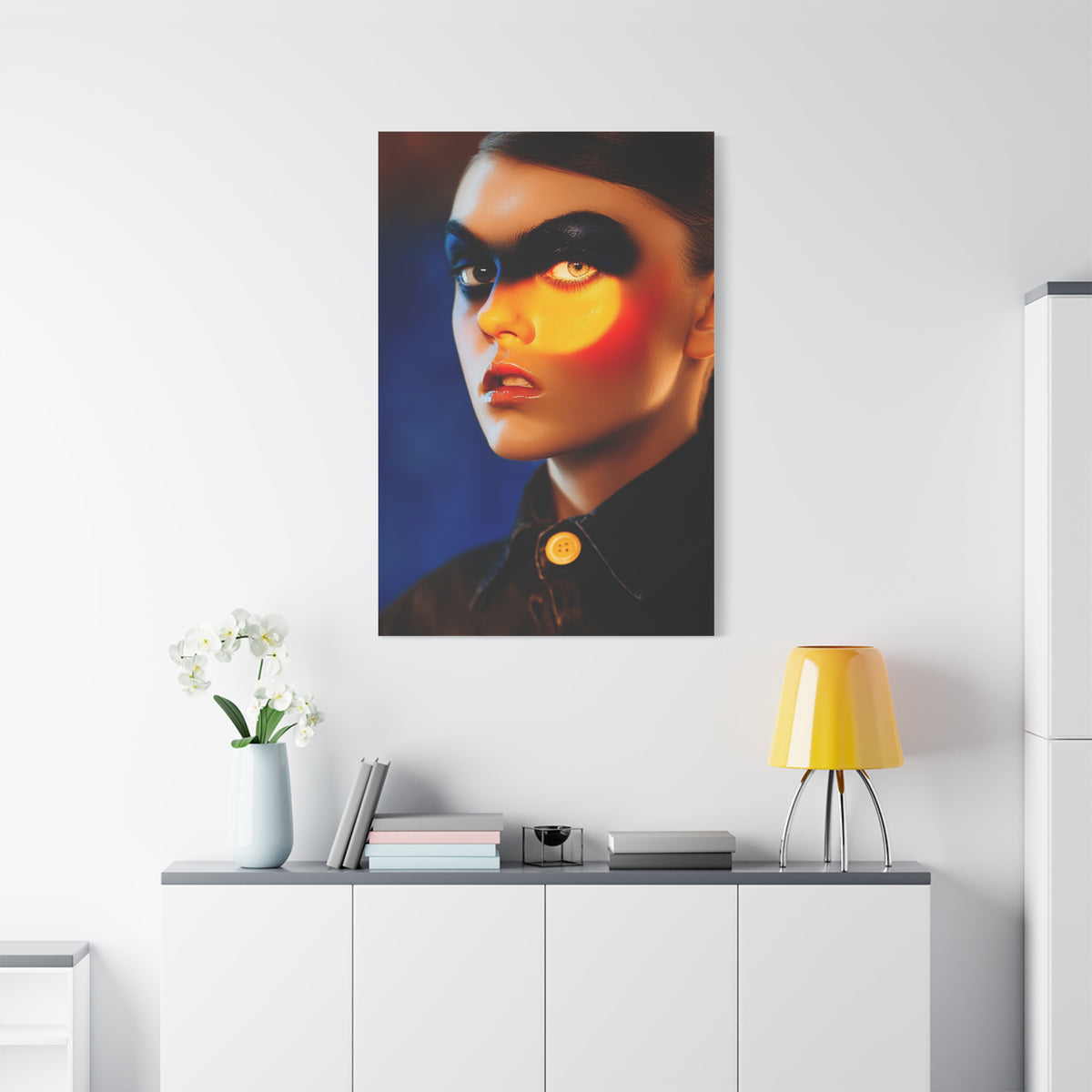 High Fashion Editorial Neon Shadow Portrait Wall Art & Canvas Print