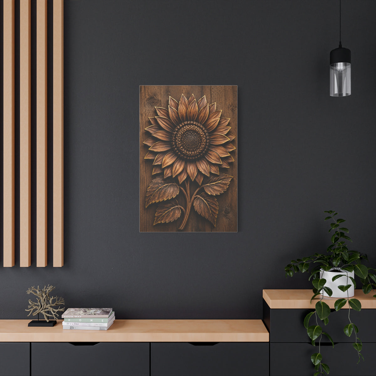 Carved Wooden Sunflower Relief Wall Art & Canvas Print