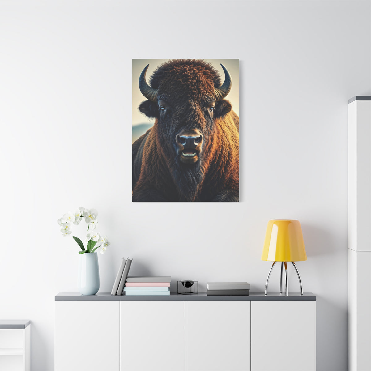 Minimalist American Bison Portrait on Light Background Wall Art & Canvas Print