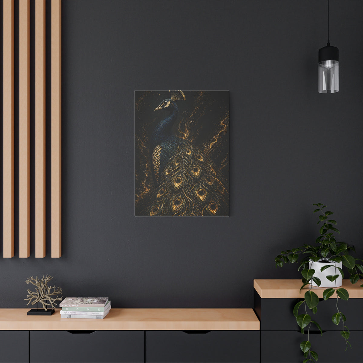 Black and Gold Regal Peacock Wall Art & Canvas Print