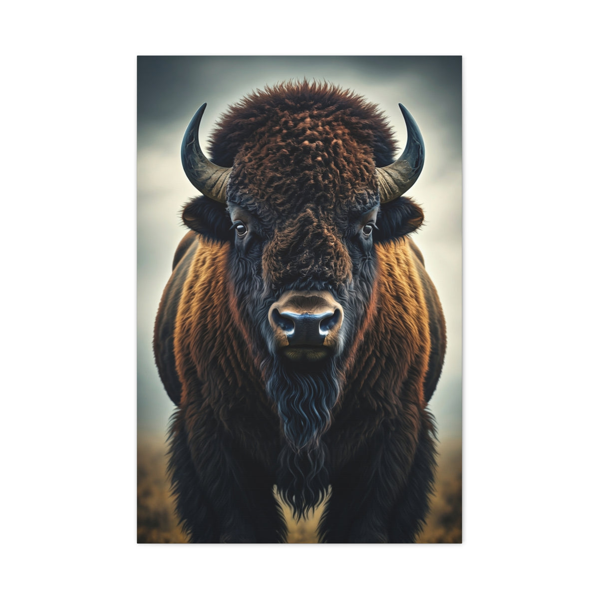 Symmetrical American Bison Portrait with Dramatic Overcast Lighting Wall Art & Canvas Print