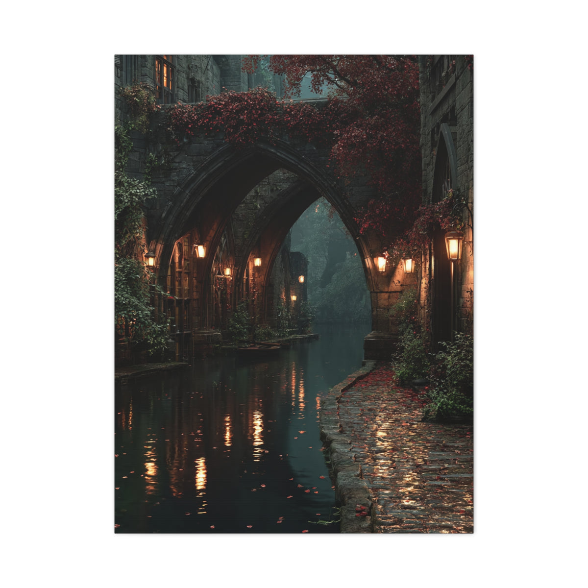 Gothic Autumn Canal Bridge Wall Art & Canvas Print