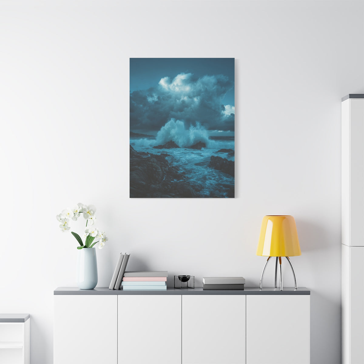 Storm Waves Crashing Against Rugged Coastal Rocks Wall Art & Canvas Print
