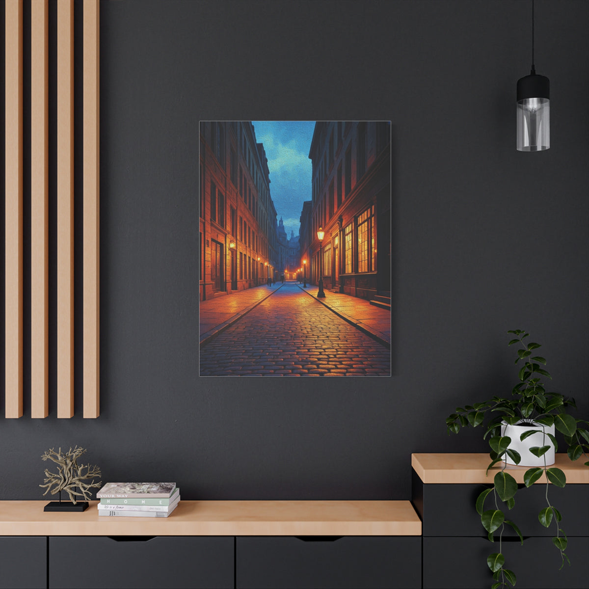 Twilight Cobblestone Street Wall Art & Canvas Prints