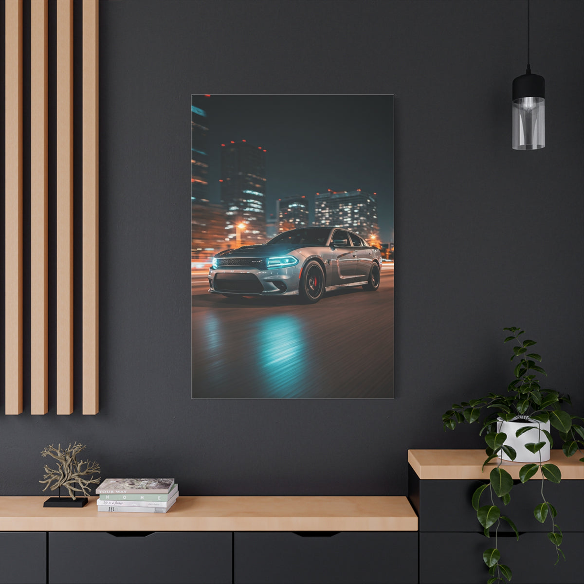 Dodge Charger Hellcat Downtown Night Streets Wall Art & Canvas Prints