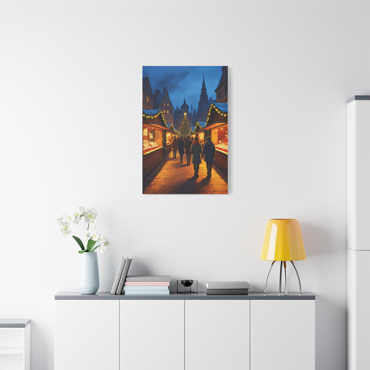 Classic Christmas Market Evening Wall Art & Canvas Print