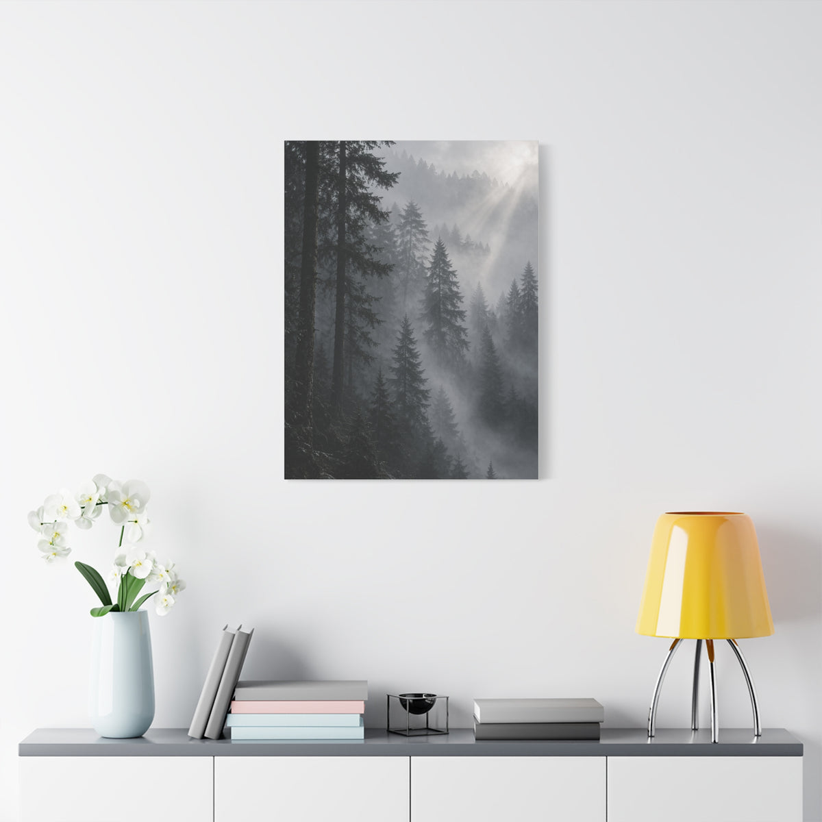 Misty Pine Forest Light Wall Art & Canvas Print