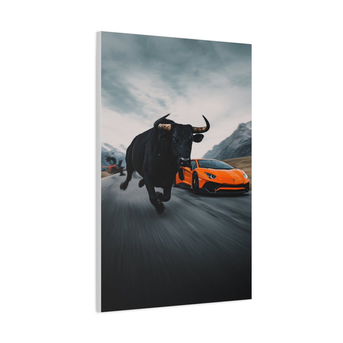 Charging Bull vs Lamborghini Aventador Power Duel Wall Art & Canvas Print