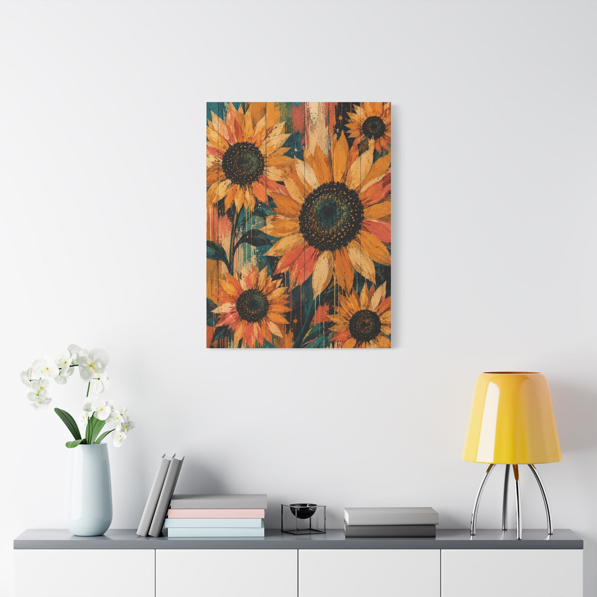 Rustic Color-Wash Sunflower Panel Wall Art & Canvas Print