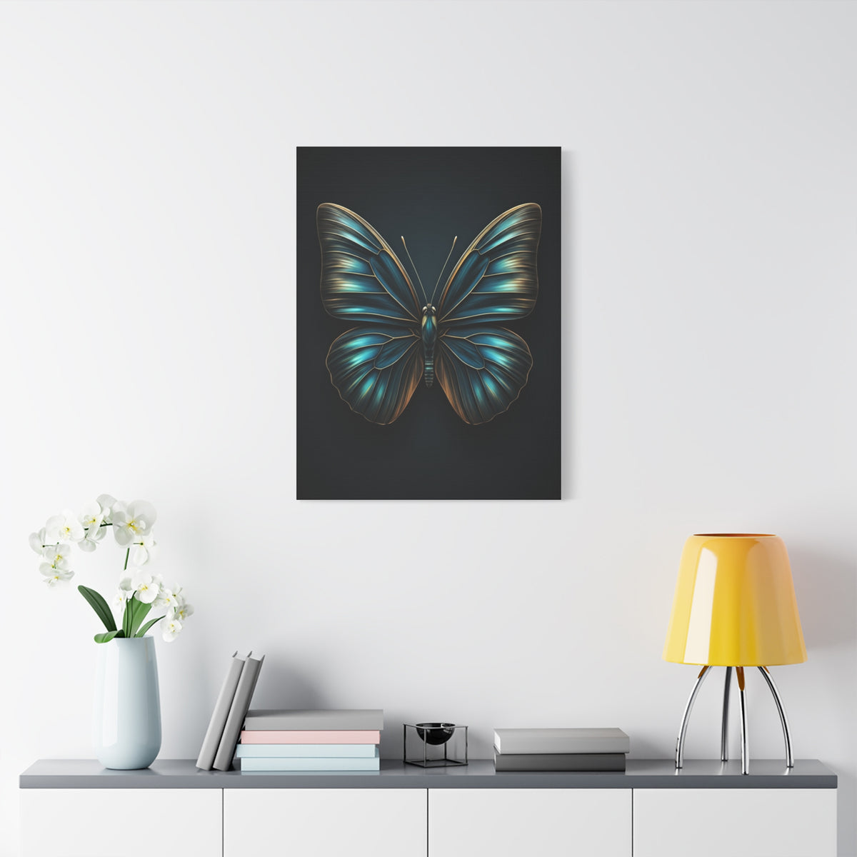 Midnight Blue Butterfly Symmetry Portrait Wall Art & Canvas Prints