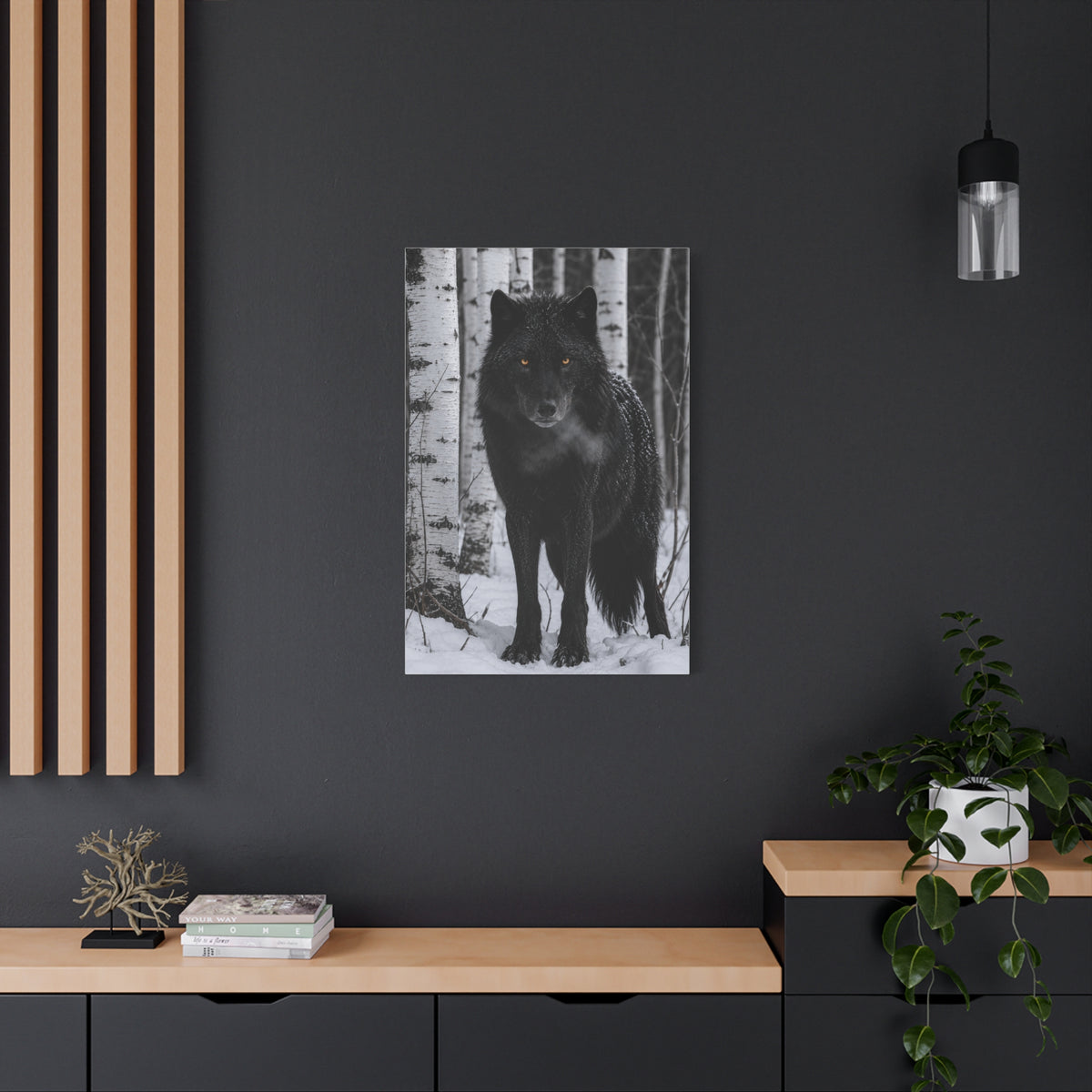 Midnight Black Wolf Aspen Forest Portrait Wall Art & Canvas Print