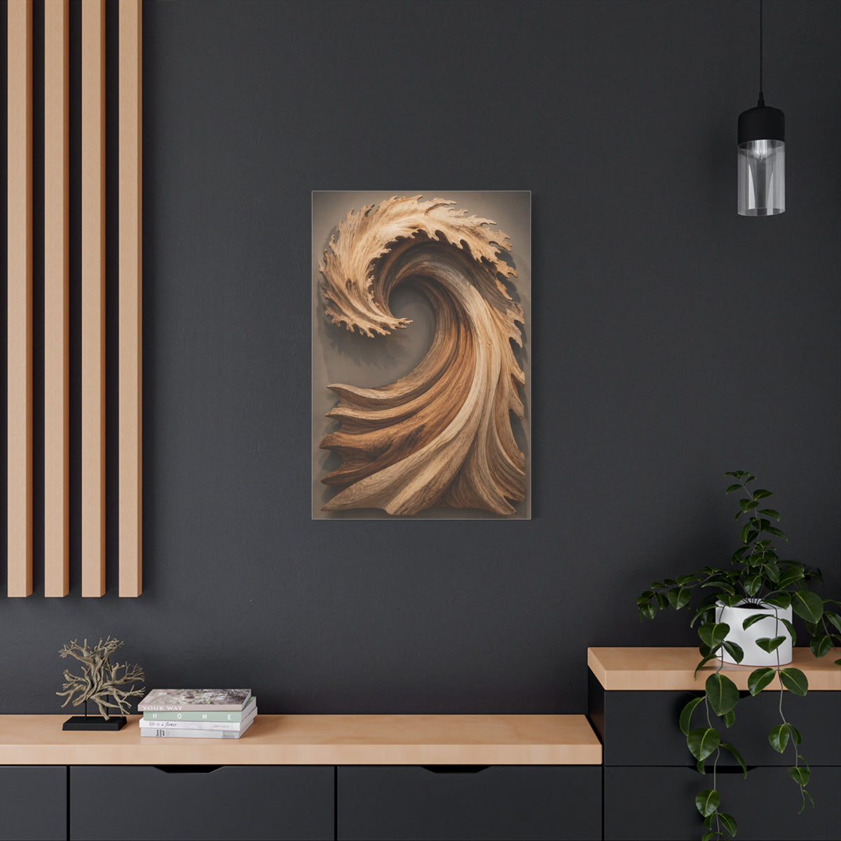 Hand-Carved Wooden Crest Wave Sculpture Wall Art & Canvas Print